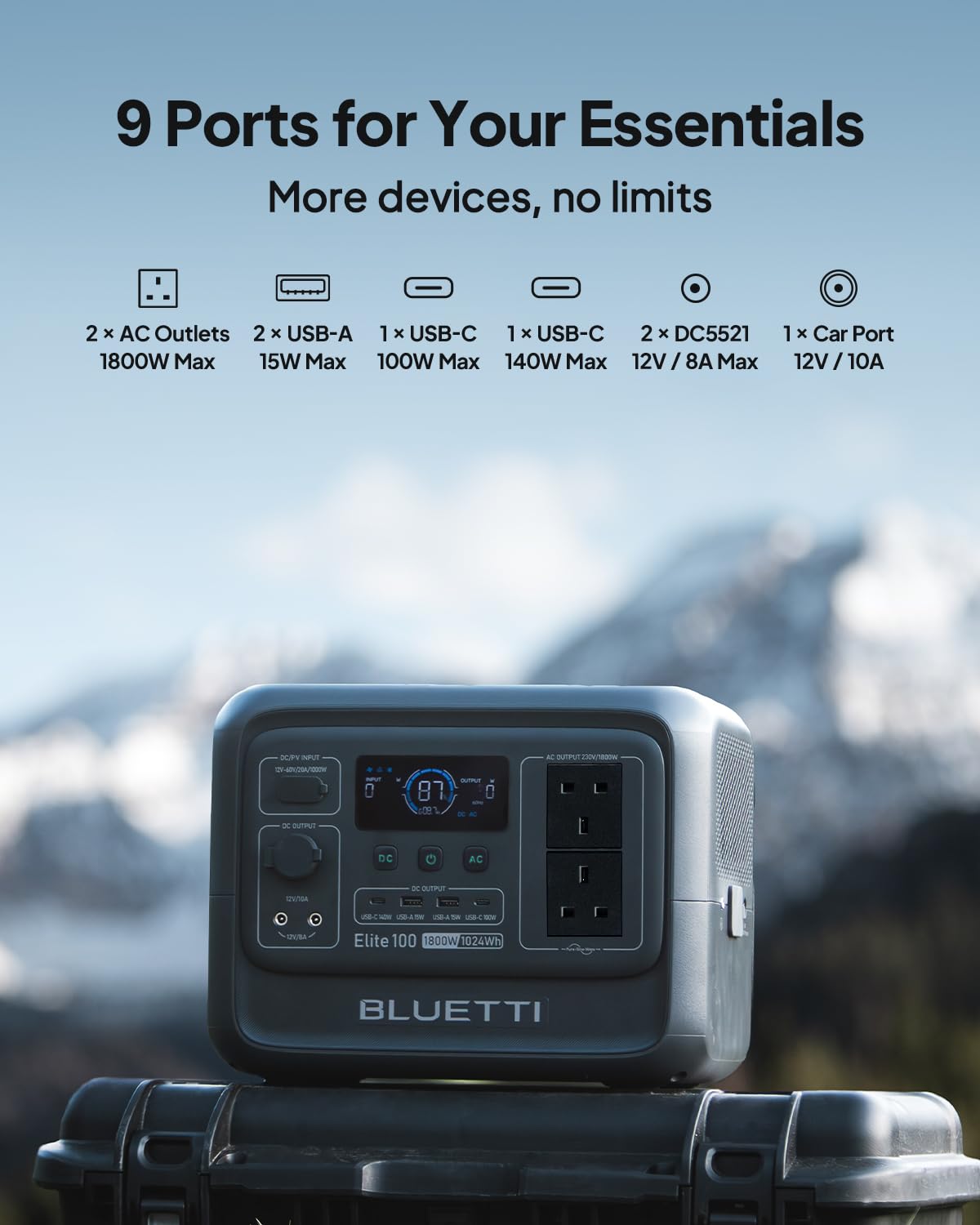 BLUETTI Elite 100 V2 Portable Power Station 1024Wh 1800W for Home & Camping